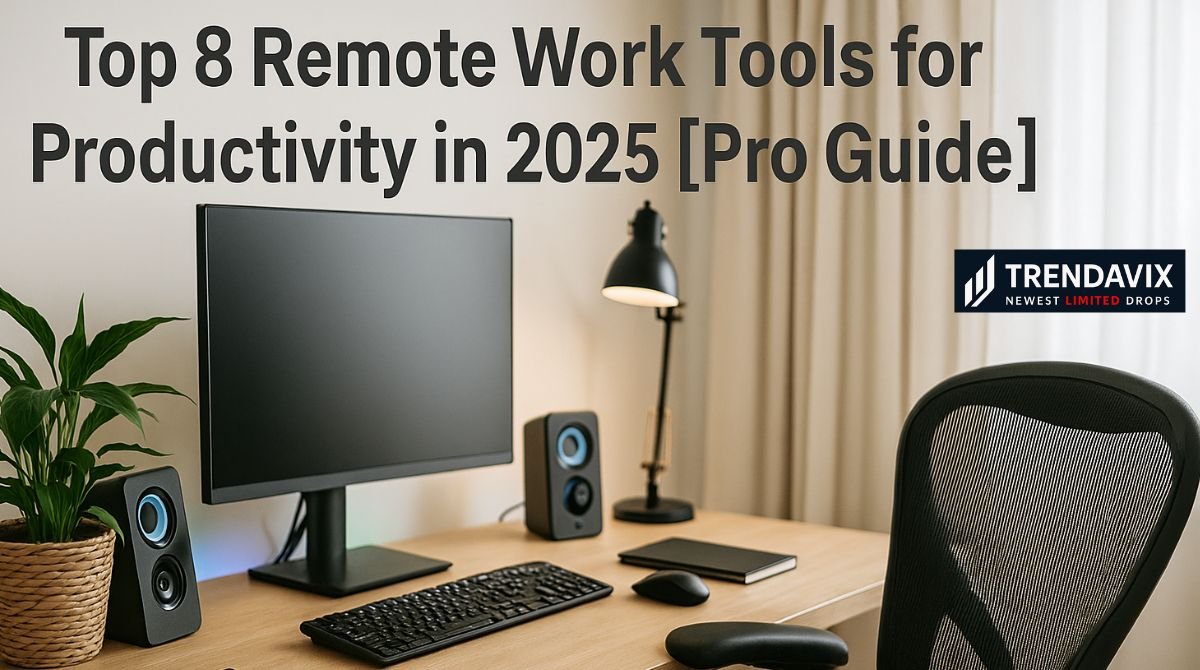 Modern home office setup with remote work tools like monitor, ergonomic chair, keyboard, and headphones on desk