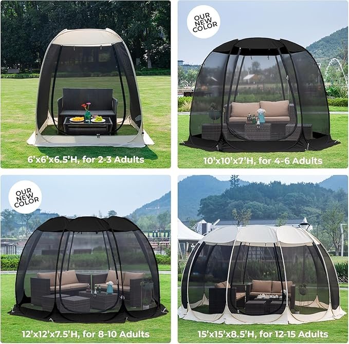 Large Alvantor Screen House Gazebo pop up canopy tent with mosquito netting sides, UV resistant sun shelter for garden, patio, and backyard, perfect for outdoor camping and family gatherings.
