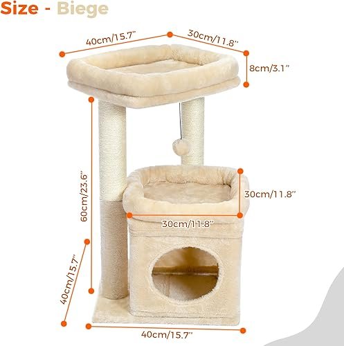 PEQULTI Cat Tree Cat Tower for Indoor Cats with — top-down angle highlighting key features