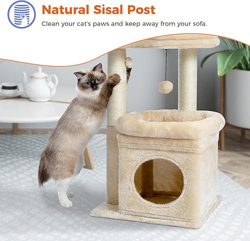 PEQULTI Cat Tree Cat Tower for Indoor Cats with — texture and fabric close-up