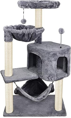 YUNIQUE Cat Tree with Cat Condo and Big Hammock — main product photo from Amazon listing (ASIN B084YZWS2C)