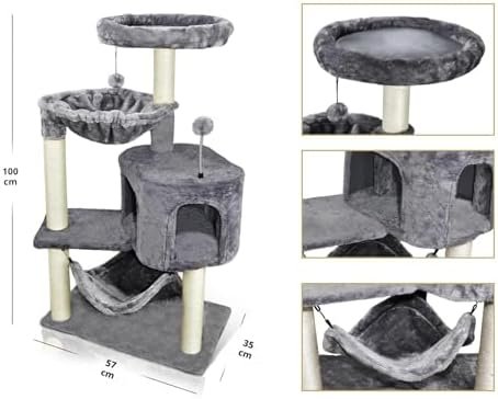 YUNIQUE Cat Tree with Cat Condo and Big Hammock — top-down angle highlighting key features