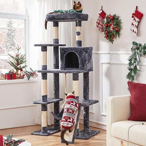 Yaheetech Large Multi-Level Cat Tree — shown in a real home setting for scale