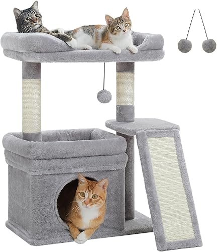 PEQULTI Small Cat Tree Tower for Large Adult Cats with — close-up of materials and construction quality
