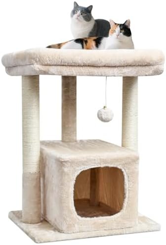 PEQULTI Cat Tree Cat Tower for Indoor Cats with — side view showing full product dimensions