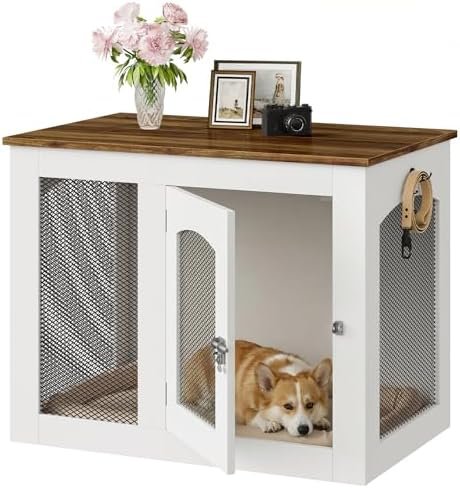 XL Dog Kennel Furniture,39.4 Inch Farmhouse Crate — side view showing full product dimensions