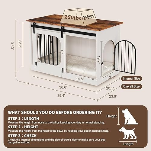 XL Dog Kennel Furniture,39.4 Inch Farmhouse Crate — shown in a real home setting for scale