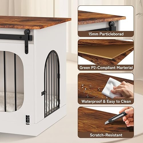 XL Dog Kennel Furniture,39.4 Inch Farmhouse Crate — top-down angle highlighting key features