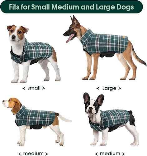 Kuoser Waterproof Dog Coat — side view showing full product dimensions