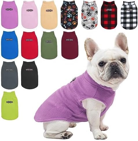 VIVAGLORY Dog Fleece Coat Warm Jacket with Hook and — side view showing full product dimensions