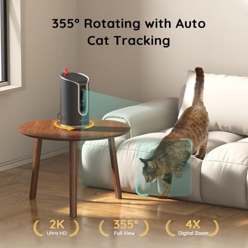 Pet Camera Treat Dispenser [1-Year Trial: Cloud + AI — top-down angle highlighting key features
