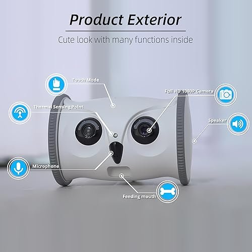 Owl Robot,Pet Camera Treat Dispenser Interactive Toy — top-down angle highlighting key features