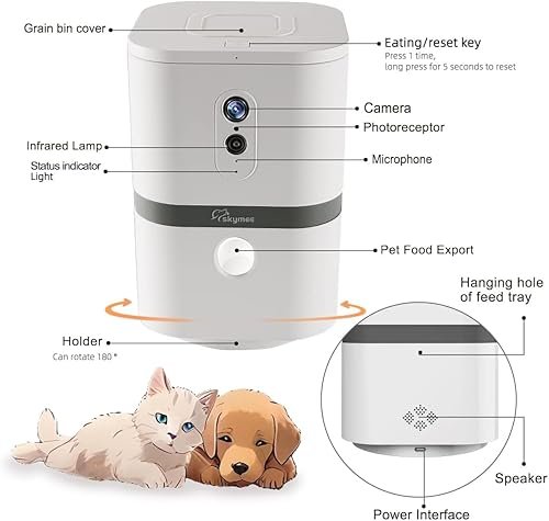 Petalk AI II Dog Camera Automatic Treat Dispenser — side view showing full product dimensions