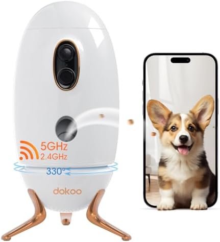 2K Pet Camera Treat Dispenser — side view showing full product dimensions