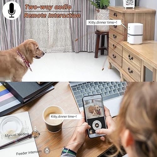 Petalk AI II Dog Camera Automatic Treat Dispenser — shown in a real home setting for scale