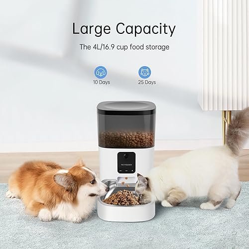 Pet Camera Treat Dispenser — side view showing full product dimensions