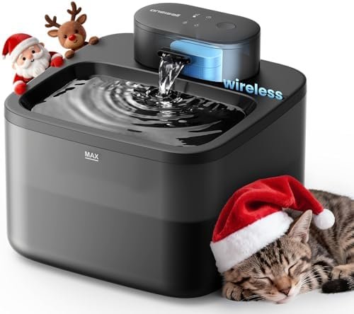 Wireless Cat Water Fountain Cordless: Battery Operated — side view showing full product dimensions