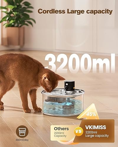 Wireless Cat Water Fountain Cordless: Battery Operated — top-down angle highlighting key features