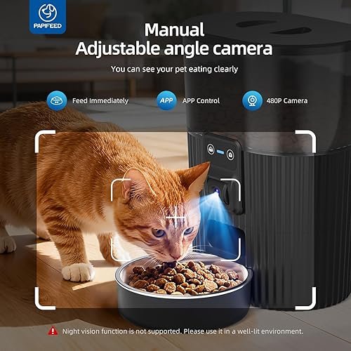 PAPIFEED Automatic Cat Feeder with Camera with 84 — shown in a real home setting for scale