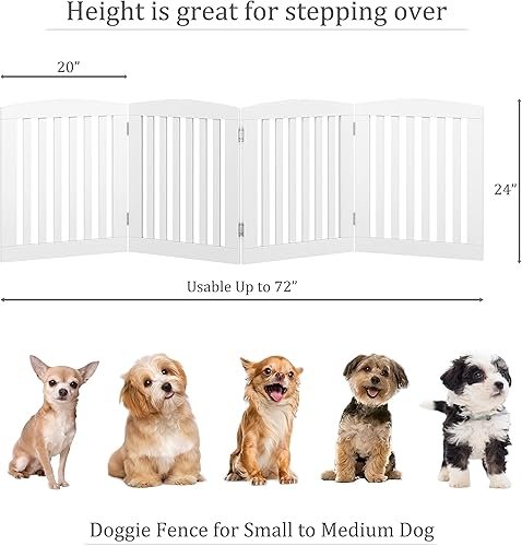 PAWLAND Wooden Freestanding Foldable Pet Gate for Dogs — side view showing full product dimensions
